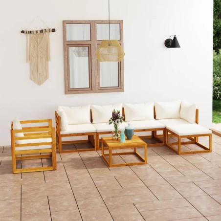 vidaXL Set Divani da Giardino 7 pz con Cuscini Crema Massello Acacia