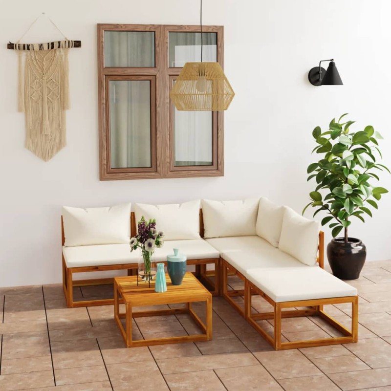 vidaXL Set Divani da Giardino 6 pz con Cuscini Crema Massello Acacia