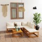 vidaXL Set Divani da Giardino 6 pz con Cuscini Crema Massello Acacia