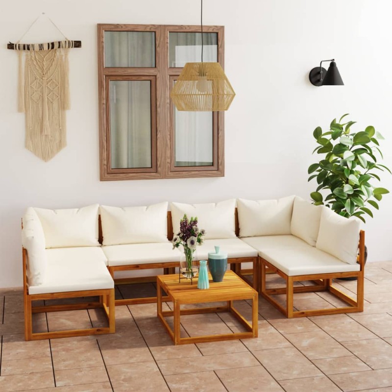 vidaXL Set Divani da Giardino 7 pz con Cuscini Crema Massello Acacia