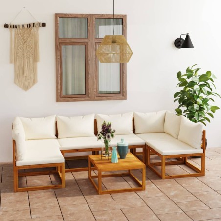 vidaXL Set Divani da Giardino 7 pz con Cuscini Crema Massello Acacia