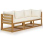 vidaXL Divano da Giardino a 3 Posti con Cuscino Crema Massello Acacia vidaXL Divano da Giardino a 3 Posti con Cuscino Crema Massello Acacia