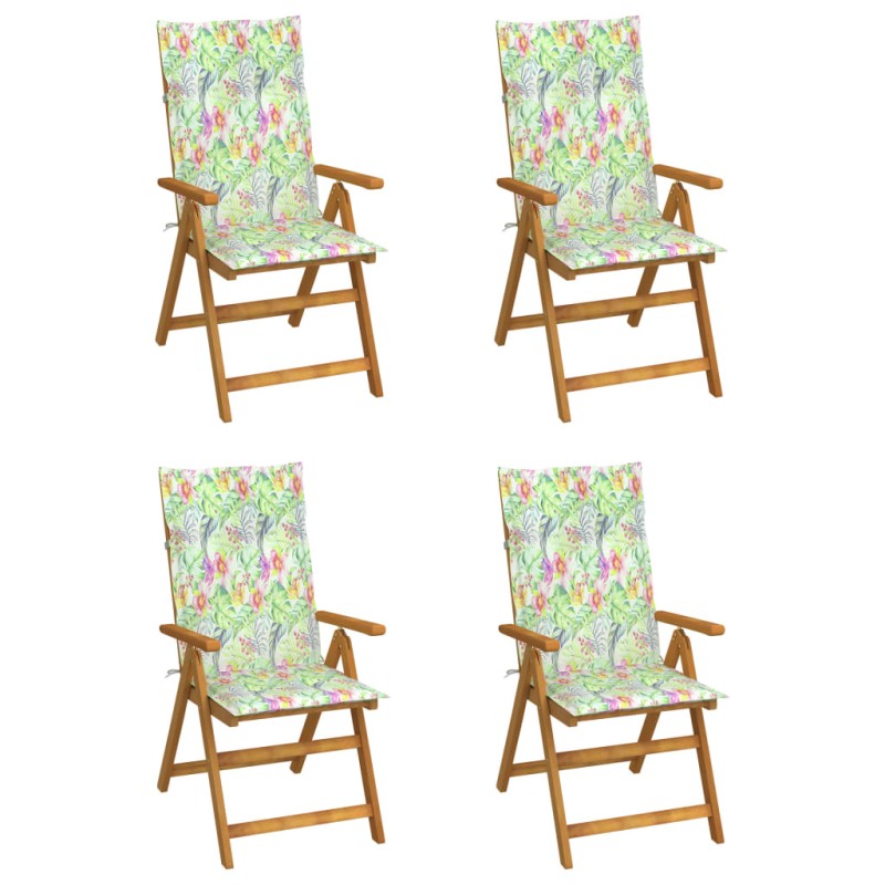 Sedie da Giardino Reclinabili 4 pz con Cuscini Massello Acacia