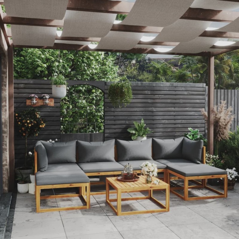 vidaXL Set Divani da Giardino 7 pz con Cuscini in Massello di Acacia vidaXL Set Divani da Giardino 7 pz con Cuscini in Massello di Acacia