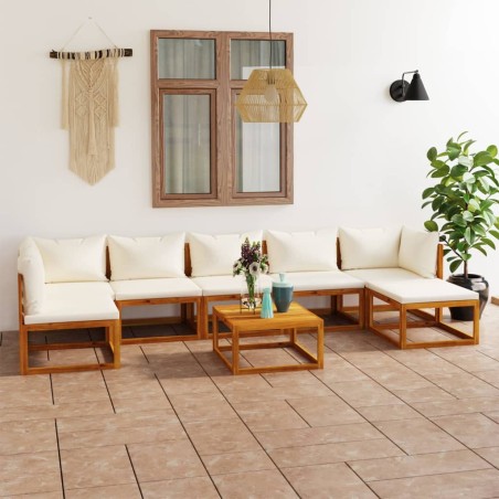 vidaXL Set Divani da Giardino 8 pz con Cuscini Crema Massello Acacia