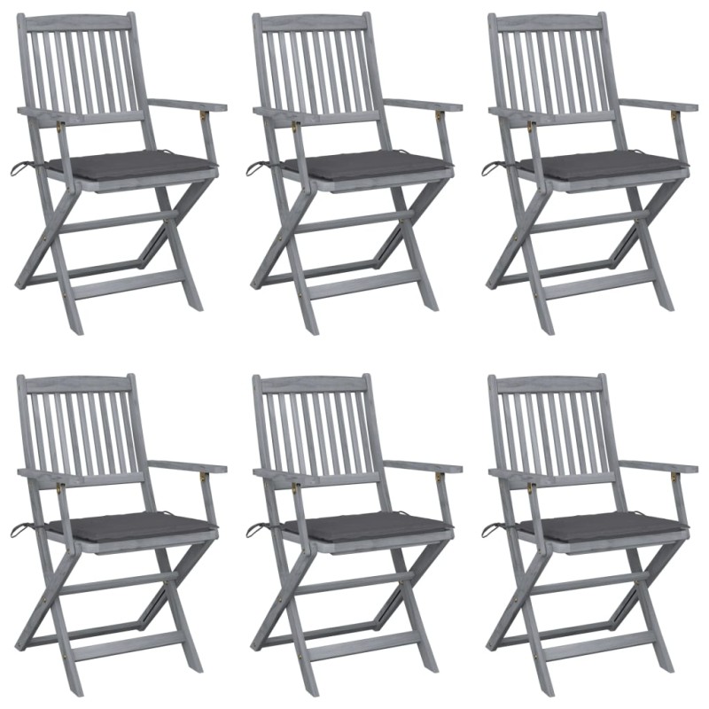 vidaXL Sedie da Giardino Pieghevoli 6pz con Cuscini in Massello Acacia vidaXL Sedie da Giardino Pieghevoli 6pz con Cuscini in Massello Acacia