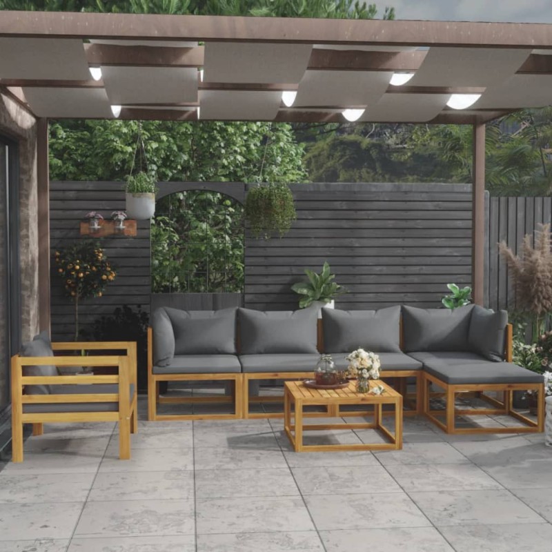 vidaXL Set Divani da Giardino 7 pz con Cuscini in Massello di Acacia vidaXL Set Divani da Giardino 7 pz con Cuscini in Massello di Acacia