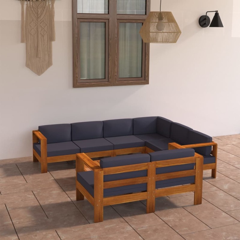 vidaXL Set Divani Giardino 8 Posti Cuscini Grigi Scuro Massello Acacia vidaXL Set Divani Giardino 8 Posti Cuscini Grigi Scuro Massello Acacia