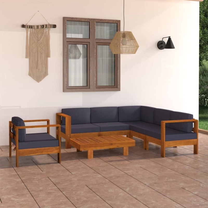 vidaXL Set Divani Giardino 7 Posti Cuscini Grigi Scuro Massello Acacia vidaXL Set Divani Giardino 7 Posti Cuscini Grigi Scuro Massello Acacia