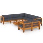 vidaXL Set Divani Giardino 9 Posti Cuscini Grigi Scuro Massello Acacia