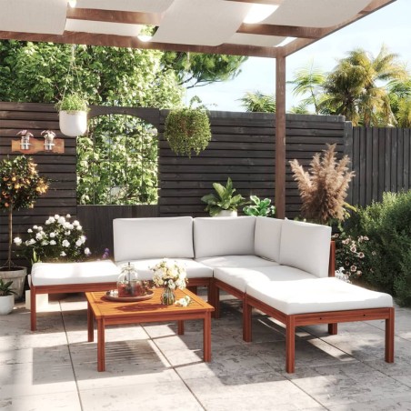vidaXL Set Divani da Giardino 6 pz con Cuscini Crema Massello Acacia