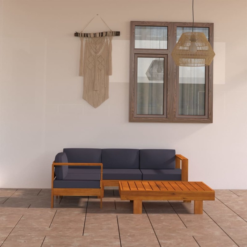 vidaXL Set Divani Giardino 5 Posti Cuscini Grigi Scuro Massello Acacia vidaXL Set Divani Giardino 5 Posti Cuscini Grigi Scuro Massello Acacia