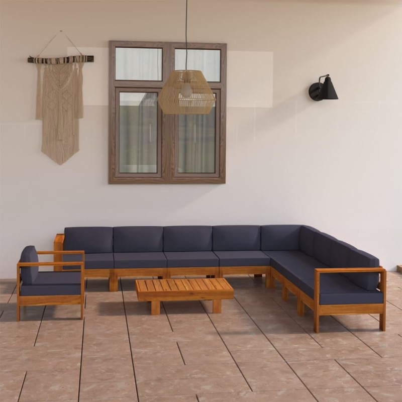 vidaXL Set Divani Giardino 10Posti Cuscini Grigi Scuro Massello Acacia vidaXL Set Divani Giardino 10Posti Cuscini Grigi Scuro Massello Acacia