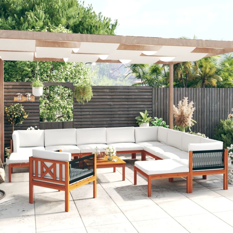 vidaXL Set Divani da Giardino 12 pz con Cuscini Crema Massello Acacia