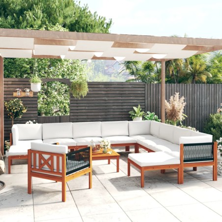vidaXL Set Divani da Giardino 12 pz con Cuscini Crema Massello Acacia