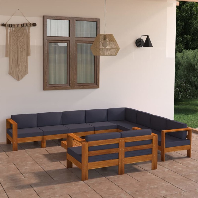 vidaXL Set Divani Giardino 10Posti Cuscini Grigi Scuro Massello Acacia vidaXL Set Divani Giardino 10Posti Cuscini Grigi Scuro Massello Acacia