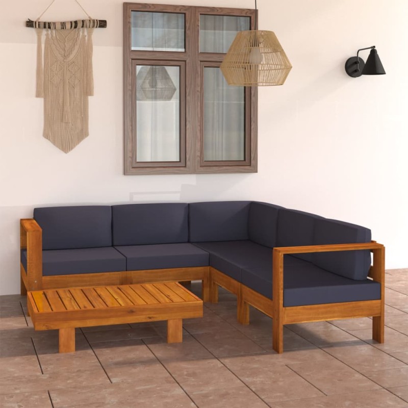 vidaXL Set Divani Giardino 6 Posti Cuscini Grigi Scuro Massello Acacia vidaXL Set Divani Giardino 6 Posti Cuscini Grigi Scuro Massello Acacia