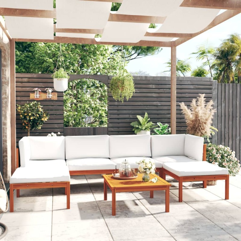 vidaXL Set Divani da Giardino 7 pz con Cuscini Crema Massello Acacia vidaXL Set Divani da Giardino 7 pz con Cuscini Crema Massello Acacia
