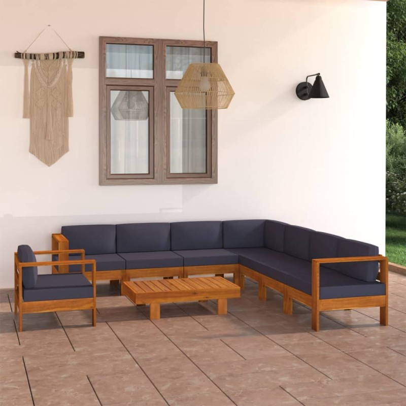 vidaXL Set Divani Giardino 9 Posti Cuscini Grigi Scuro Massello Acacia vidaXL Set Divani Giardino 9 Posti Cuscini Grigi Scuro Massello Acacia