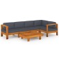 vidaXL Set Divani Giardino 6 Posti Cuscini Grigi Scuro Massello Acacia vidaXL Set Divani Giardino 6 Posti Cuscini Grigi Scuro Massello Acacia