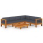 vidaXL Set Divani Giardino 7 Posti Cuscini Grigi Scuro Massello Acacia