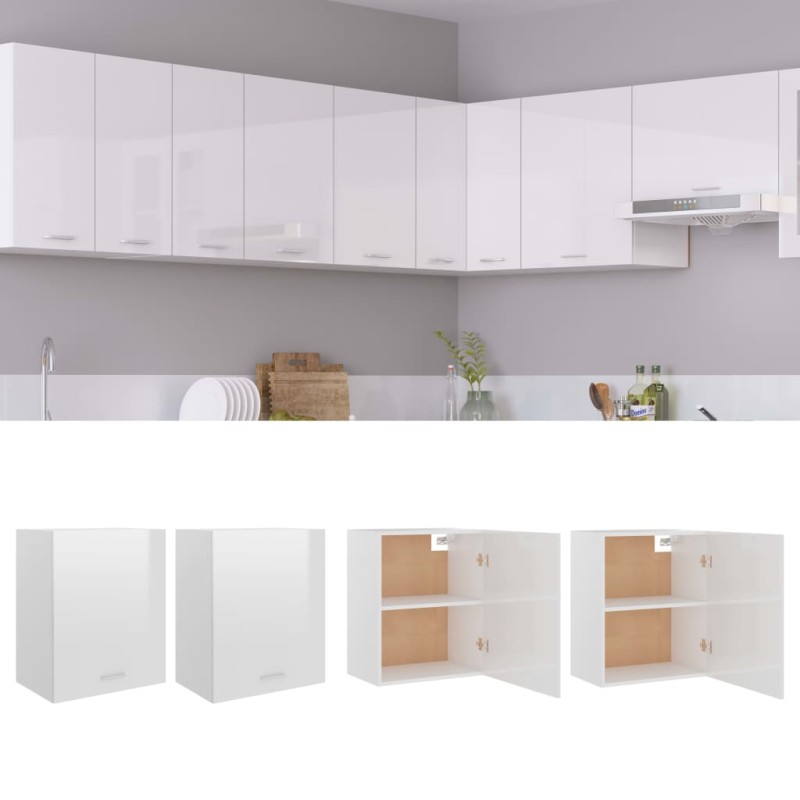 vidaXL Armadi Sospesi 2 pz Bianco Lucido 50x31x60 cm in Truciolato vidaXL Armadi Sospesi 2 pz Bianco Lucido 50x31x60 cm in Truciolato