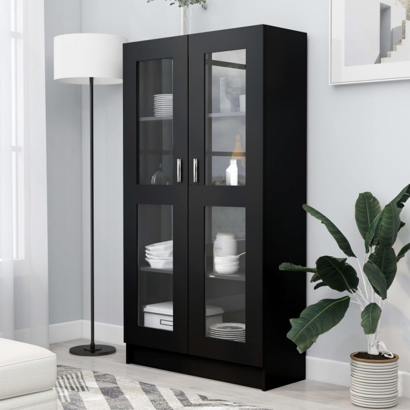 vidaXL Armadietto con Vetrina Nero 82,5x30,5x150 cm in Truciolato vidaXL Armadietto con Vetrina Nero 82,5x30,5x150 cm in Truciolato