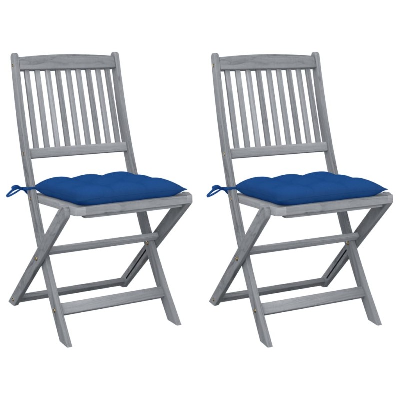 Sedie da Giardino Pieghevoli 2 pz con Cuscini Massello Acacia Sedie da Giardino Pieghevoli 2 pz con Cuscini Massello Acacia