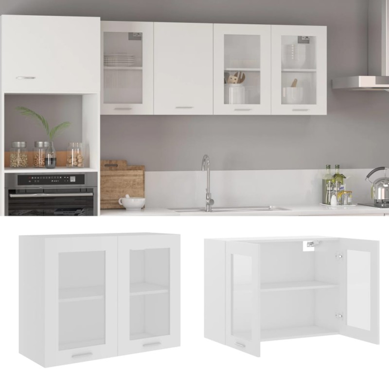 vidaXL Mobile Pensile con Vetro Bianco 80x31x60 cm Legno Multistrato vidaXL Mobile Pensile con Vetro Bianco 80x31x60 cm Legno Multistrato