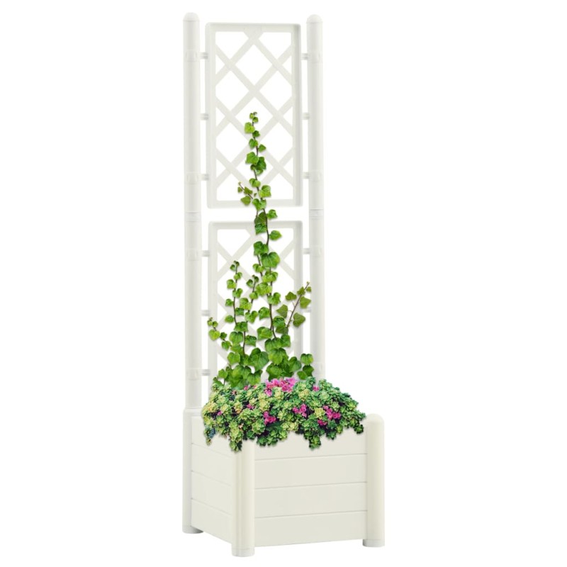 vidaXL Fioriera da Giardino con Graticcio 43x43x142 cm PP Bianco vidaXL Fioriera da Giardino con Graticcio 43x43x142 cm PP Bianco