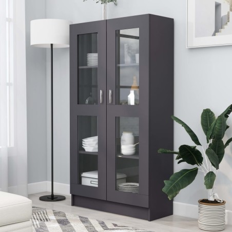 vidaXL Armadietto con Vetrina Grigio 82,5x30,5x150 cm in Truciolato