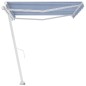 Tenda da Sole Retrattile Manuale con Palo 450x300 cm Blu Bianca