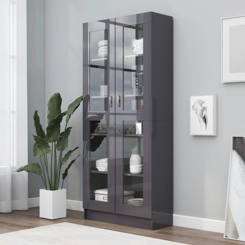 vidaXL Armadio con Vetrina Grigio Lucido 82,5x30,5x185,5 cm Truciolato vidaXL Armadio con Vetrina Grigio Lucido 82,5x30,5x185,5 cm Truciolato