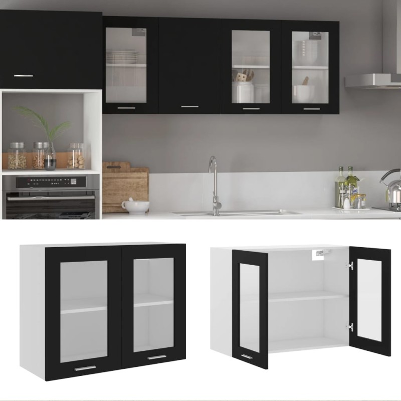 vidaXL Armadio Sospeso con Vetro Nero 80x31x60 cm in Truciolato vidaXL Armadio Sospeso con Vetro Nero 80x31x60 cm in Truciolato