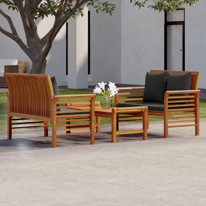 vidaXL Set Mobili da Giardino 3pz con Cuscini Legno Massello di Acacia vidaXL Set Mobili da Giardino 3pz con Cuscini Legno Massello di Acacia