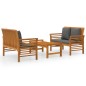 vidaXL Set Mobili da Giardino 3pz con Cuscini Legno Massello di Acacia vidaXL Set Mobili da Giardino 3pz con Cuscini Legno Massello di Acacia