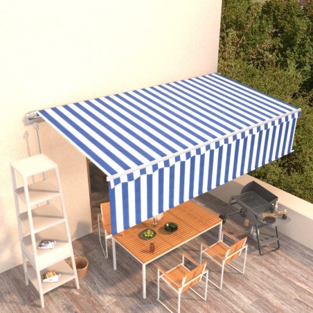 Tenda Sole Retrattile Automatica con Parasole 6x3m Blu Bianca