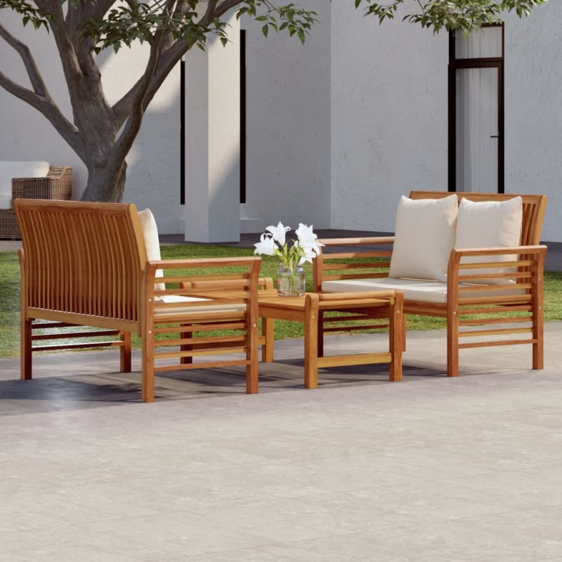 vidaXL Set Mobili da Giardino 3pz con Cuscini Legno Massello di Acacia vidaXL Set Mobili da Giardino 3pz con Cuscini Legno Massello di Acacia