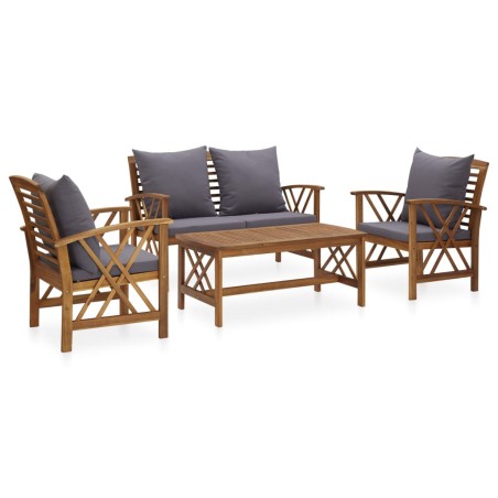vidaXL Set Divani da Giardino 4 pz con Cuscini in Massello di Acacia