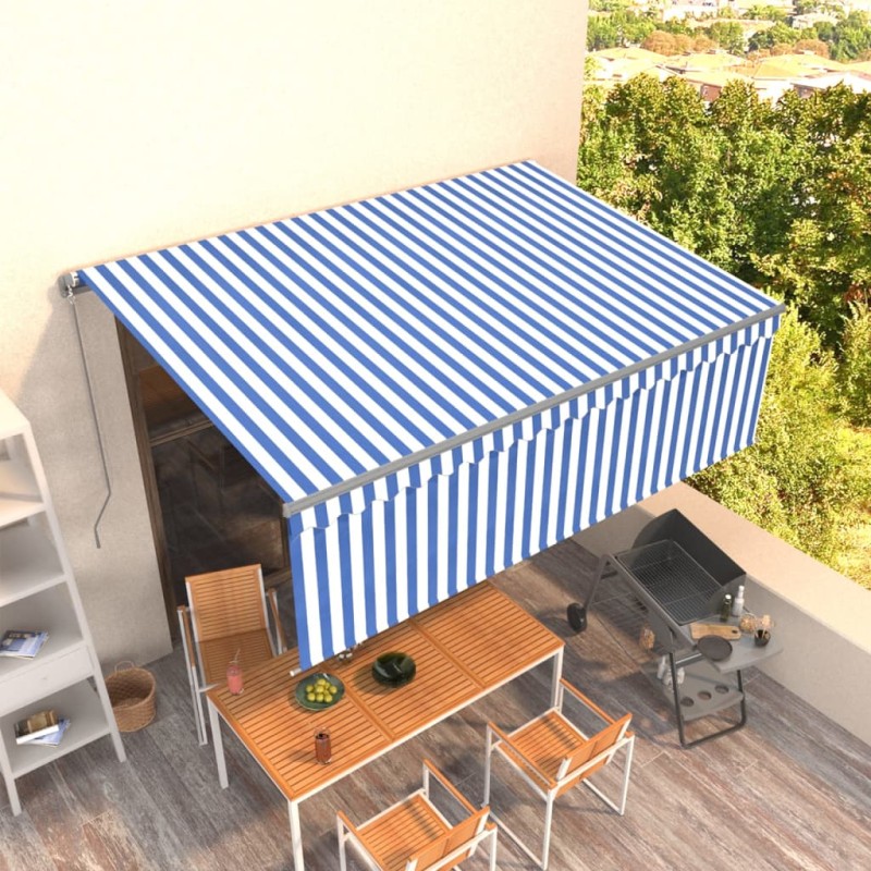 Tenda da Sole Retrattile Manuale con Parasole 4x3m Blu e Bianca Tenda da Sole Retrattile Manuale con Parasole 4x3m Blu e Bianca