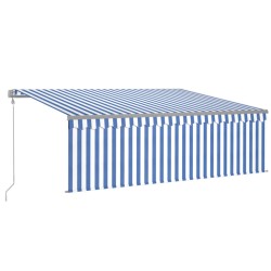 vidaXL Tenda Automatica Parasole LED Sensore Vento 4,5x3 m Blu Bianco