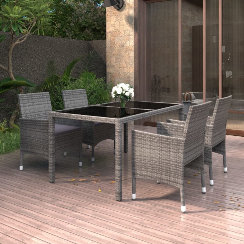 vidaXL Set da Pranzo Giardino 5 pz Polyrattan e Vetro Temperato Grigio vidaXL Set da Pranzo Giardino 5 pz Polyrattan e Vetro Temperato Grigio