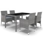 vidaXL Set da Pranzo Giardino 5 pz Polyrattan e Vetro Temperato Grigio vidaXL Set da Pranzo Giardino 5 pz Polyrattan e Vetro Temperato Grigio