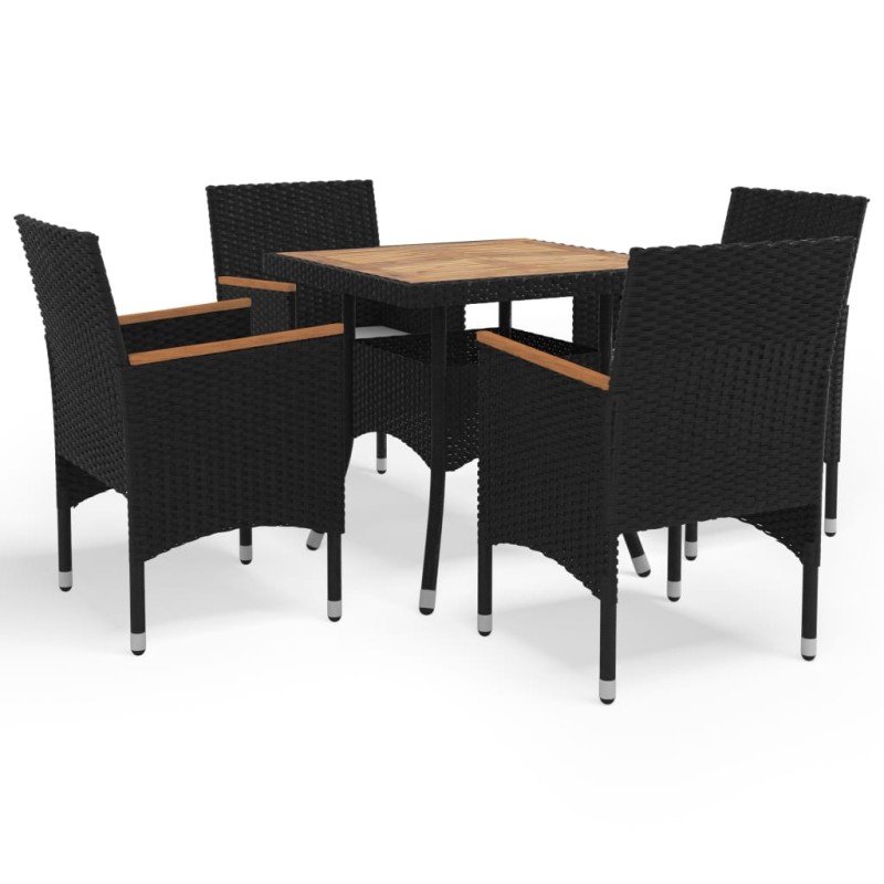 vidaXL Set Mobili da Pranzo per Giardino 5 pz Nero Polyrattan e Acacia vidaXL Set Mobili da Pranzo per Giardino 5 pz Nero Polyrattan e Acacia
