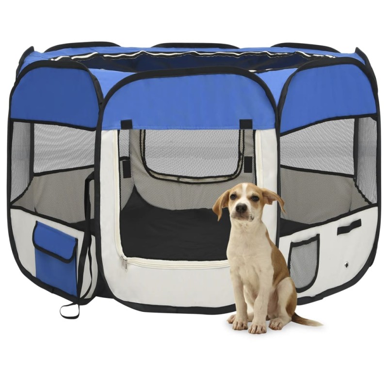 vidaXL Box per Cani Pieghevole con Borsa Trasporto Blu 90x90x58 cm vidaXL Box per Cani Pieghevole con Borsa Trasporto Blu 90x90x58 cm
