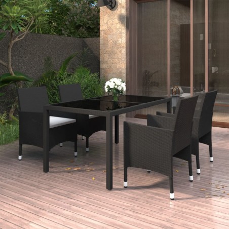 vidaXL Set da Pranzo Giardino 5 pz Polyrattan e Vetro Temperato Nero