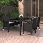 vidaXL Set da Pranzo Giardino 5 pz Polyrattan e Vetro Temperato Nero