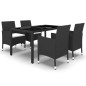 vidaXL Set da Pranzo Giardino 5 pz Polyrattan e Vetro Temperato Nero