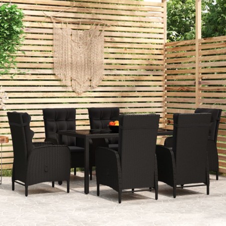 vidaXL Set da Pranzo da Giardino 7 pz in Polyrattan Nero