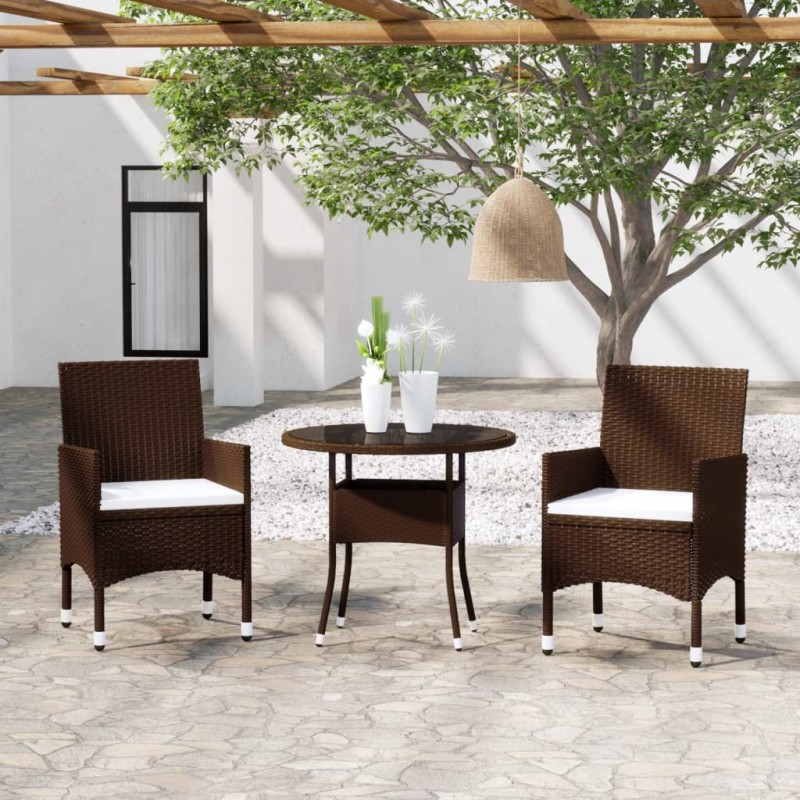 vidaXL Set da Pranzo per Giardino 3pz in Polyrattan Marrone vidaXL Set da Pranzo per Giardino 3pz in Polyrattan Marrone